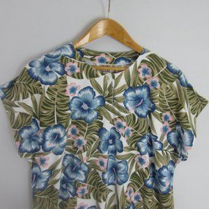 Vintage Gitano Womens XL 22W - 24W Blue Floral Cotton Cap Sleeve Knit Shirt